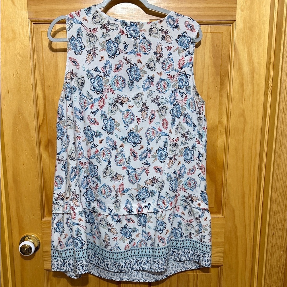 J. Jill Floral Sleeveless  Women's Tunic Boho Too with Layered Hem, Size - Picture 3 of 10